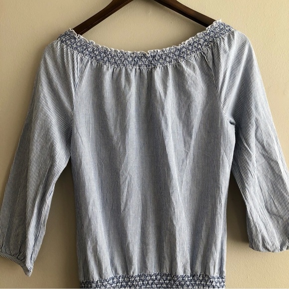 Juicy Couture Y2K Preppy Striped 3/4 Sleeve Long Tunic Shirt Blouse Top Blue - Picture 9 of 13